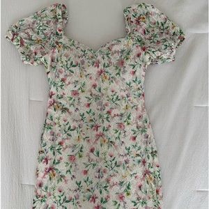 Guess Printed Lace Puff-Sleeve Mini White Multi